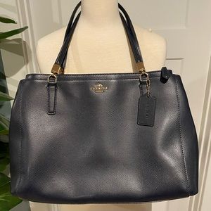 Vintage Coach navy blue leather satchel bag.